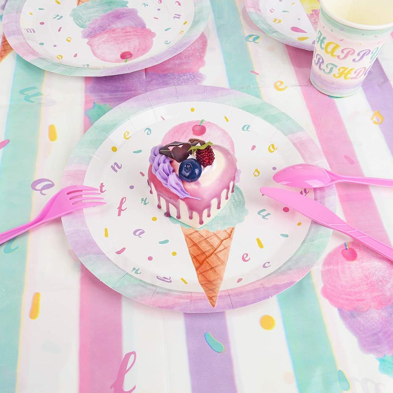 WERNNSAI Ice Cream Table Cloth - 1 Pack 108'' X 54'' Summer Tablecloths Ice Cream Party Decorations Pink Sprinkle Table Cover for Kids Girls Sweet One Birthday Baby Shower Supplies - Image 5